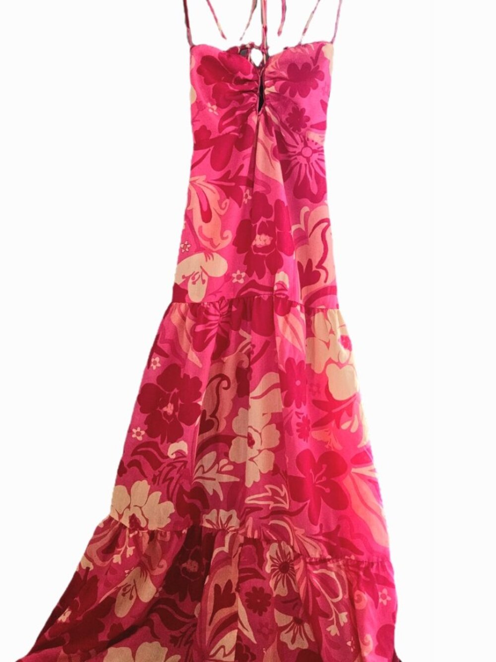 Maxi Dress Crystal Doll Floral Halter Women's Pink Dress Adjustable Strap Size M